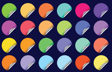 Colorful paper round adhesive sticker set with a folded edges. Blank templates of a price tag. Realistic vector stickers vector eps10.