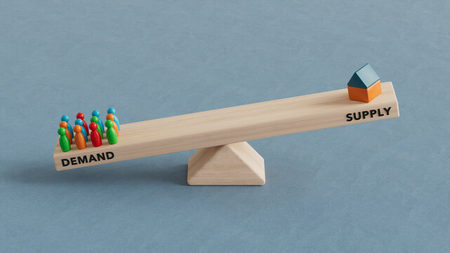 Demand vs supply home buyers vs house available concept, Real estate market economy