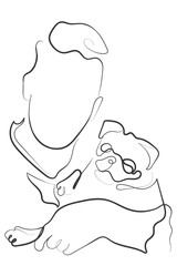 Hand drawn line art vector of people with their pet dogs.