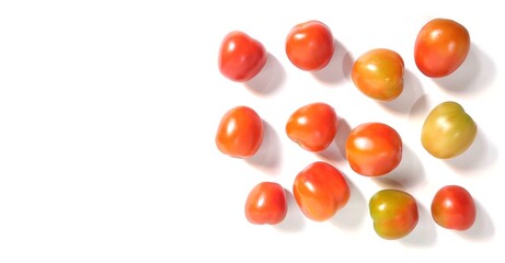 Ripe tomatoes isolated on white background with copy space. Clipping path. Perfect for design element, food and drinks or any commercial usages.  