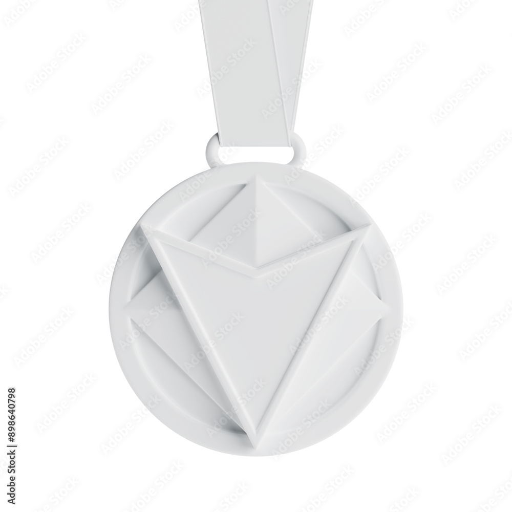 Poster White Abstract Geometric Shapes Medal with Arrow in Clay Style. 3d Rendering