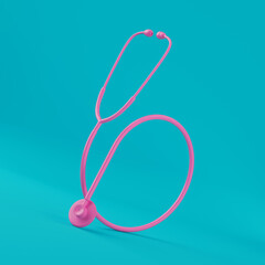 Pink Medical Sthetoscope in Duotone Style. 3d Rendering