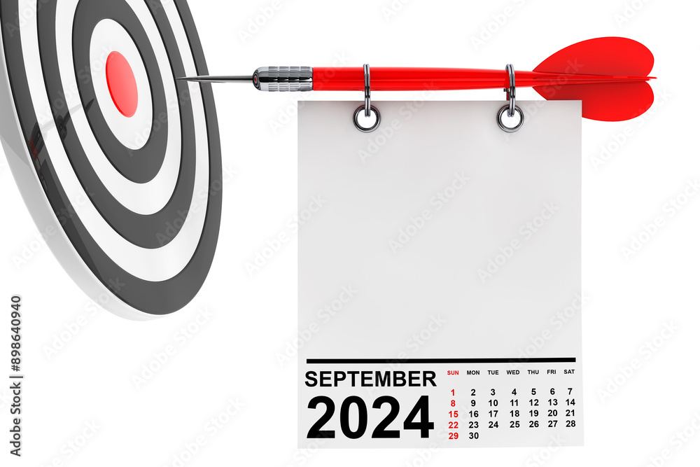 Aufkleber calendar september 2024 on blank note paper with free space for your design. 3d rendering
