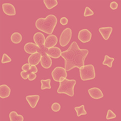 Geometry wireframe shapes . 3D hearts, abstract backgrounds, patterns, cyberpunk elements in trendy psychedelic rave style. Vintage abstract geometric banner minimal 80s with geometry figures.