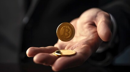 a person holding a bitcoin in their hand