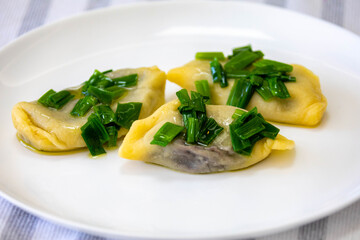 Traditional Ukrainian food known as perohê, stuffed with black beans