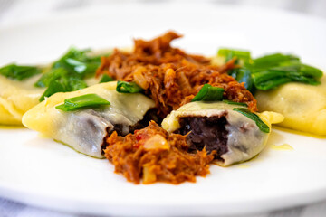 Traditional Ukrainian food known as perohê, stuffed with black beans