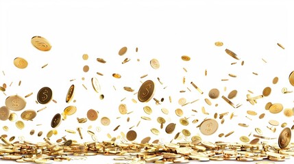 a pile of gold coins falling into the air