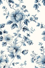 Fototapeta premium Vintage Floral Toile de Jouy Pattern on White Background for Elegant Botanical