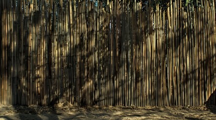 Fine Details of Bamboo Fence in Medium Shot - Japanese Garden Aesthetics