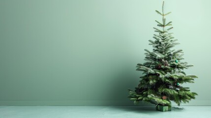 Serene Holiday Elegance: Minimalist Christmas Tree on Pastel Green Background
