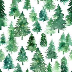 Obraz premium Watercolor pattern with green evergreen trees, perfect for Christmas and nature-themed designs and crafts