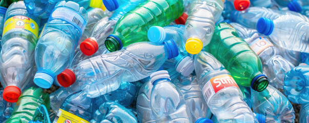 Obraz premium Pile of plastic bottles showing pollution problem for recycling