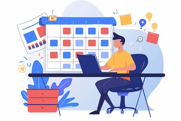 Digital Marketing: Social media manager scheduling posts using a content calendar. Organized professional planning and optimizing social media strategy to enhance engagement, brand visibility, growth.