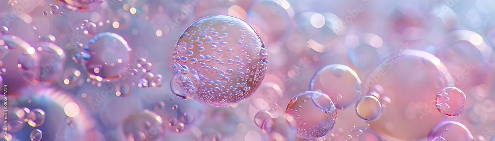 Poster Abstract image featuring bubbles and bokeh effects in soft pastel colors, creating a dreamy and delicate visual experience.