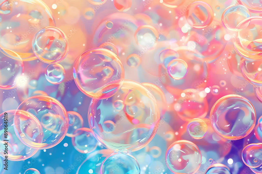Poster Abstract image featuring bubbles and bokeh effects in soft pastel colors, creating a dreamy and delicate visual experience.
