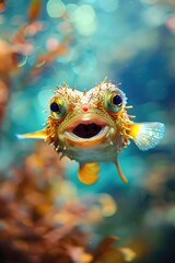 puffer fish underwater. Selective focus.