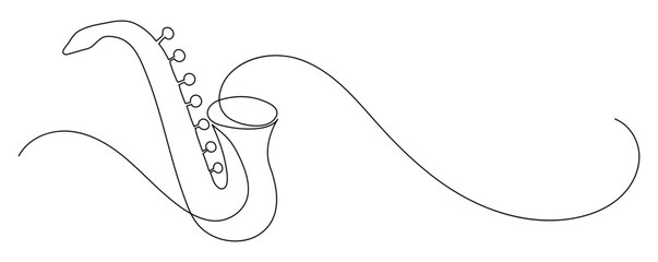 Saxophone. Music. Continuous line drawing. Hand drawn doodle. 