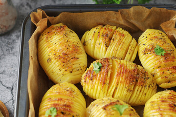 Hasselback potatoes - typical Swedish cuisine