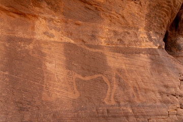 rock painting in desert, Bouhadian rocks in Tadrart Rouge, Tassili N'Ajjer National Park. Sahara