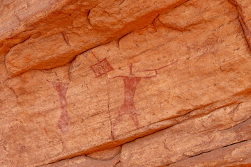 rock painting in desert, Bouhadian rocks in Tadrart Rouge, Tassili N'Ajjer National Park. Sahara