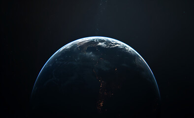 Simple dark background with planet Earth, a simple dark blue gradient in the middle of the composition