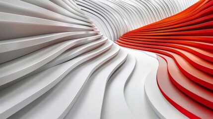 Smooth white and red shapes creating a wavy pattern on abstract background