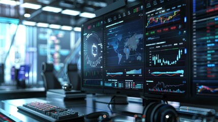 Futuristic Cryptocurrency Trading Platform in a Modern Office Setting, Perfect for Financial Reports