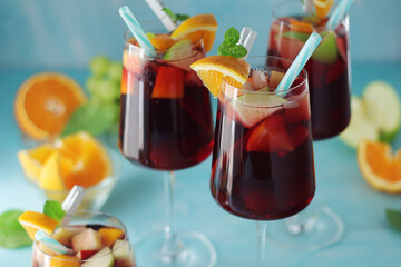 Glasses with traditional Spanish drink Sangria