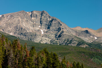 Ypsilon Mountain, as viewed from a roadside overlook within Rocky Mountain National Park, Colorado in mid-July.