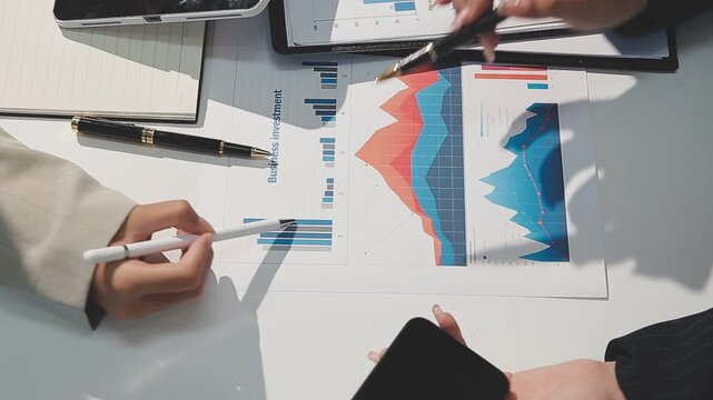 Team of business people working together in the meeting room office, teamwork background charts and graphs banner, double exposure successful teamwork,business planning concept.