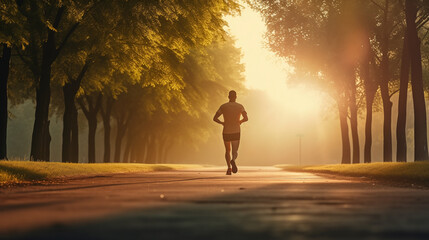 Early in the morning, a man decided to run in the park, joining other joggers for fall fitness training. run, morning, park, early, jog, training, man, fall, jogger, fitness, runner, workout, day