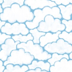 Seamless pattern of blue sky with clouds, sky background and white clouds.
