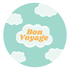 Bon voyage vector lettering 70s style. Isolated vector illustration. Handwritten modern calligraphy. Inscription for postcards, posters, prints, greeting cards. Have a nice trip paper banner.
