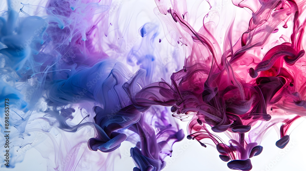 Poster Dynamic abstract composition featuring vibrant ink swirls in purple and blue, creating a mesmerizing and fluid visual effect.