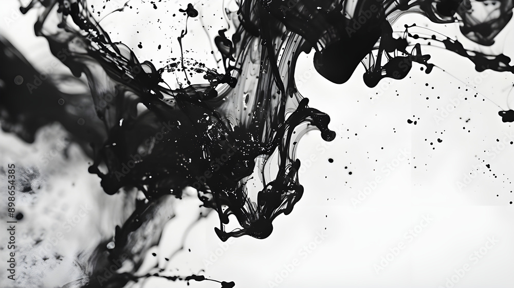 Poster An abstract art piece featuring dark ink swirls in water, creating intricate and captivating patterns with a moody atmosphere.