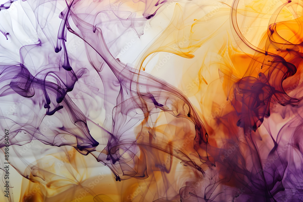 Poster Dynamic abstract smoke art featuring flowing purple and orange wisps, creating a vibrant and captivating visual effect.