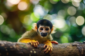 Obraz premium Adorable Monkey on Tree Branch with Bokeh Background