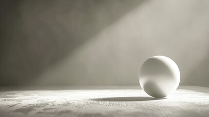 A single white egg sits in a beam of light on a textured grey surface.