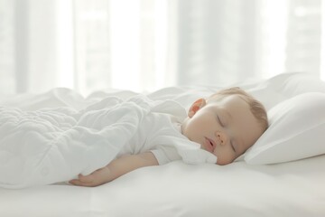 Peaceful Infant Sleeping Soundly in White Bedding