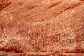 rock painting in desert, Bouhadian rocks in Tadrart Rouge, Tassili N'Ajjer National Park. Sahara
