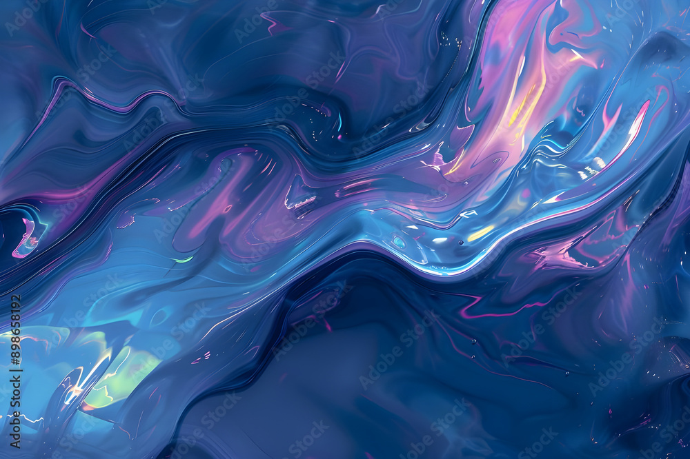 Aufkleber abstract fluid art featuring a blend of blue and purple hues with a glossy, smooth texture, creating