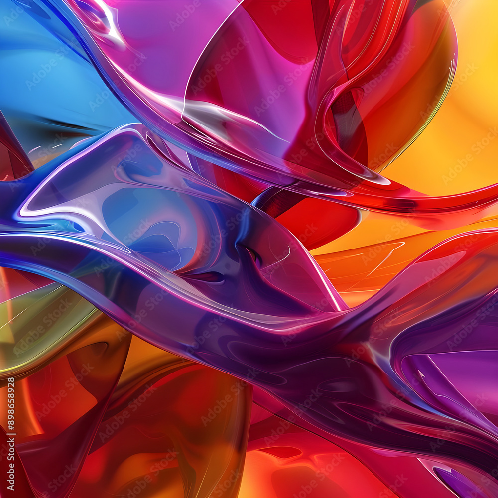 Poster Vibrant and glossy abstract fluid art featuring dynamic swirls of bright colors, creating a captivating and energetic visual effect.