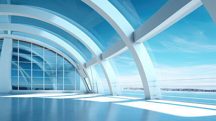 Obraz premium Abstract architecture scene with smooth curves. Abstract background with futuristic building in white and blue colors.