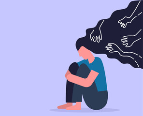 Sad person sitting and grieving in trauma illustration