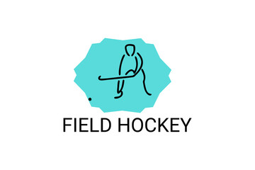 field hockey sport vector line icon. an athlete playing field hockey. sport pictogram, vector illustration.