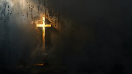 A striking image of a illuminated cross emerging from dark, clouded surroundings, symbolizing hope and faith in challenging times. 