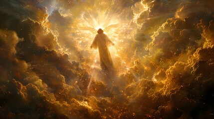  Jesus surrounded by radiant clouds, symbolizing divine presence and enlightenment. 