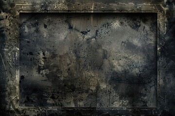 abstract grunge background with dark textured frame gritty black border surrounds central space for text or image creating a moody industrial aesthetic
