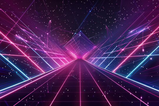 trone - style digital background, neon-punk geometric space with perspective and power lines going througn digital polygonal space